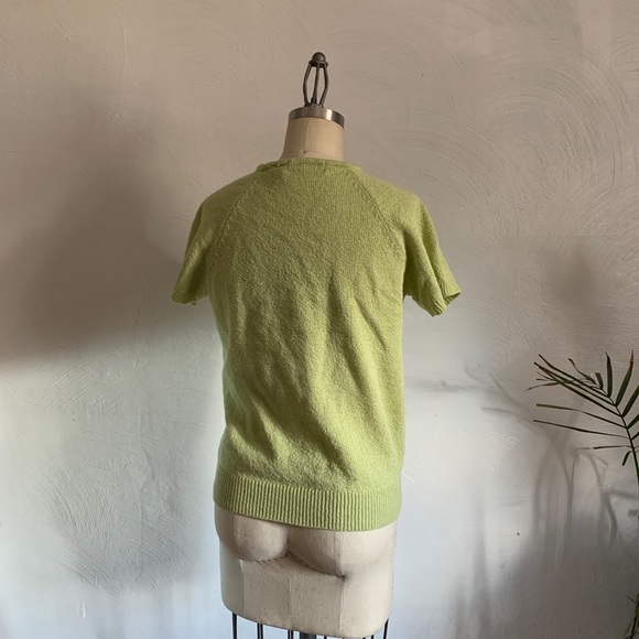 VTG sage top green elevated basic minimal mint layering tee nubby bouclé blouse - Picture 4 of 5